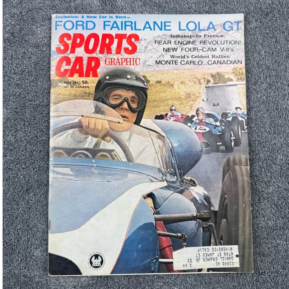 Sports Car Graphic Magazine May "63 Ford Fairlane Lola GT Indy V8 Volvo P1800 Ad